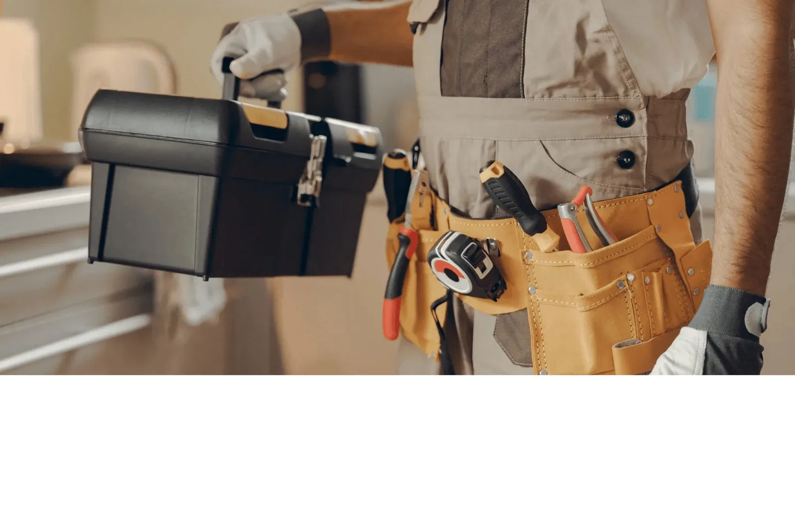 Close-up of a toolbox and tool belt ready for small repair jobs