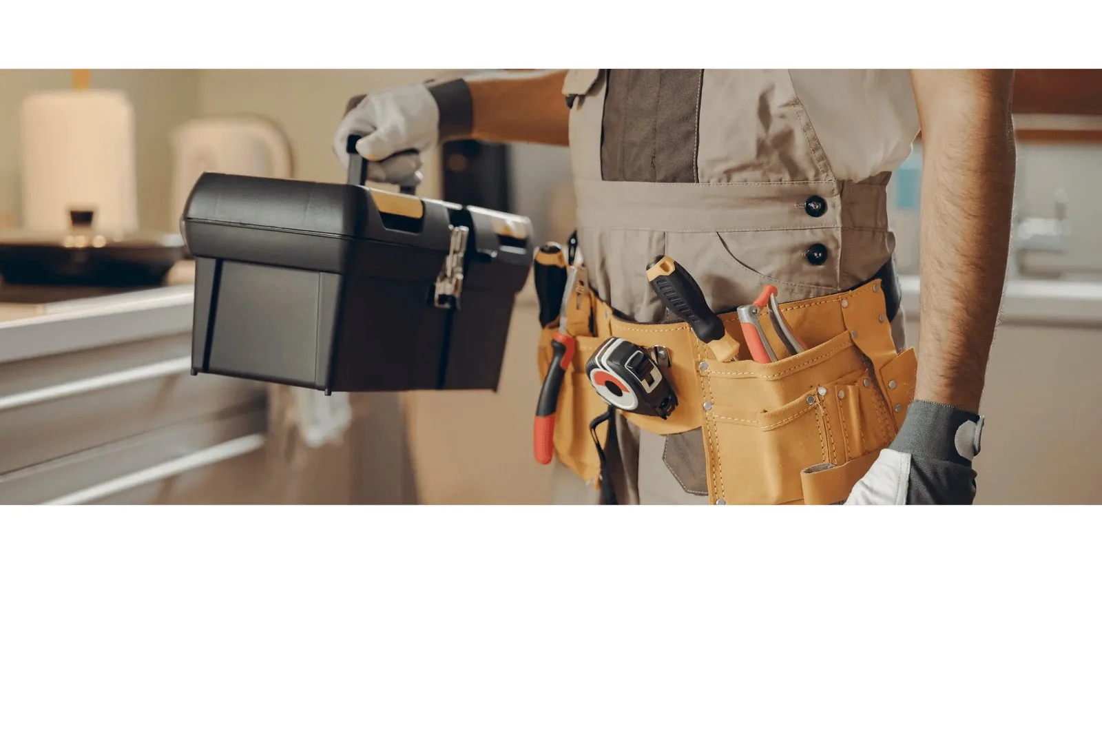 Wide shot of a toolbox and tool belt